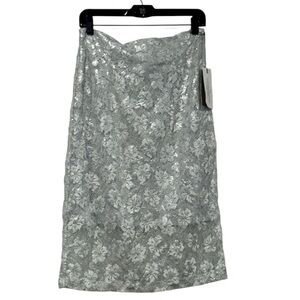 🔵 Eva Mendes New York & Company Lined Skirt Silver Gray Sequin Lace Sz Med - NWT